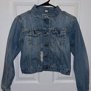 American Eagle Outfitters Distressed Blue Denim Crop Jacket